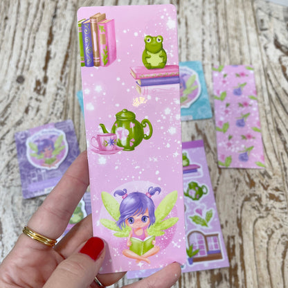 Cozy Reading Cute bookmark, cute fairy, cute bookmark, pink floral bookmark