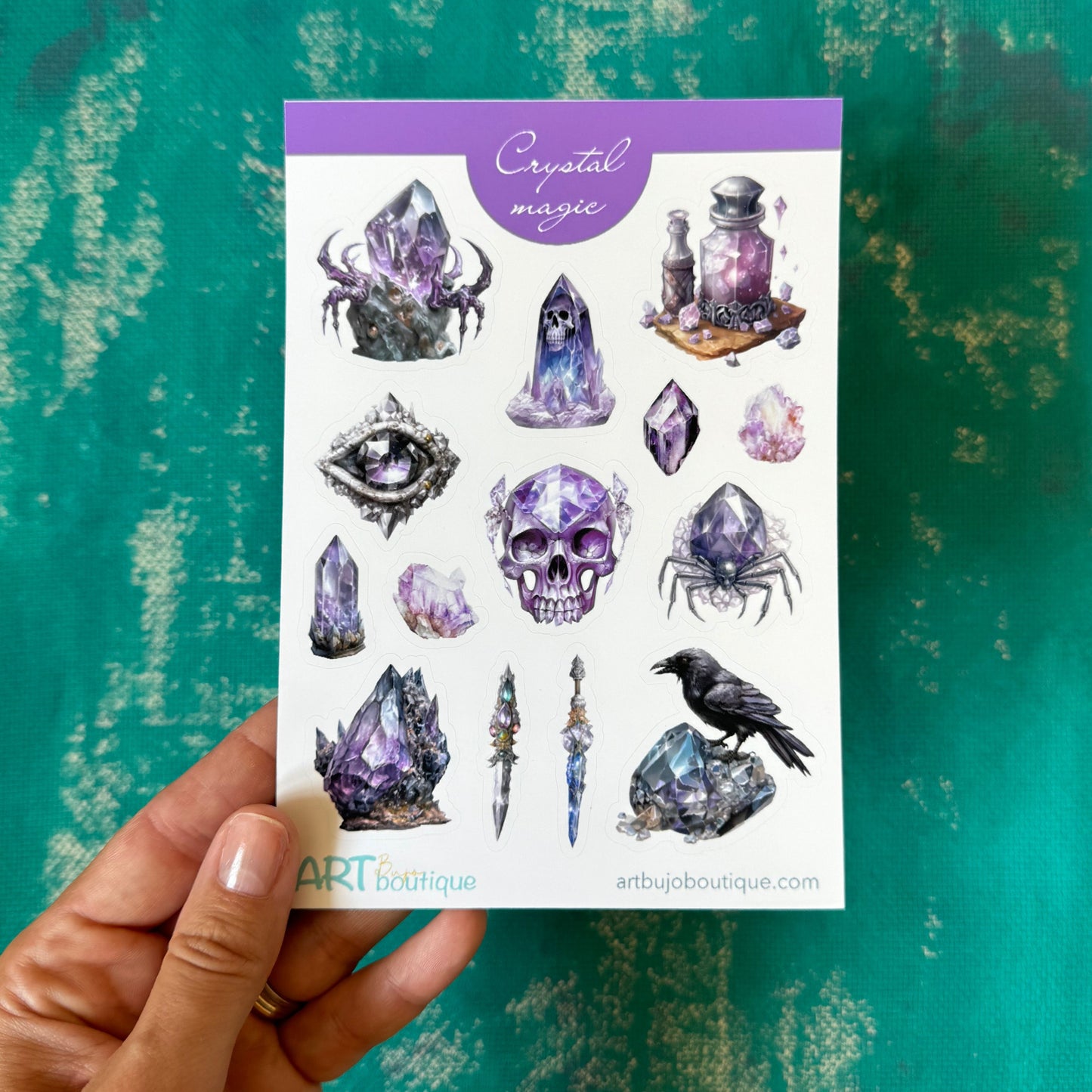 halloween stickers, halloween card, purple crystals