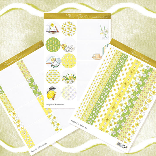 Daffodils planner stickers Functional stickers Washi stripes set