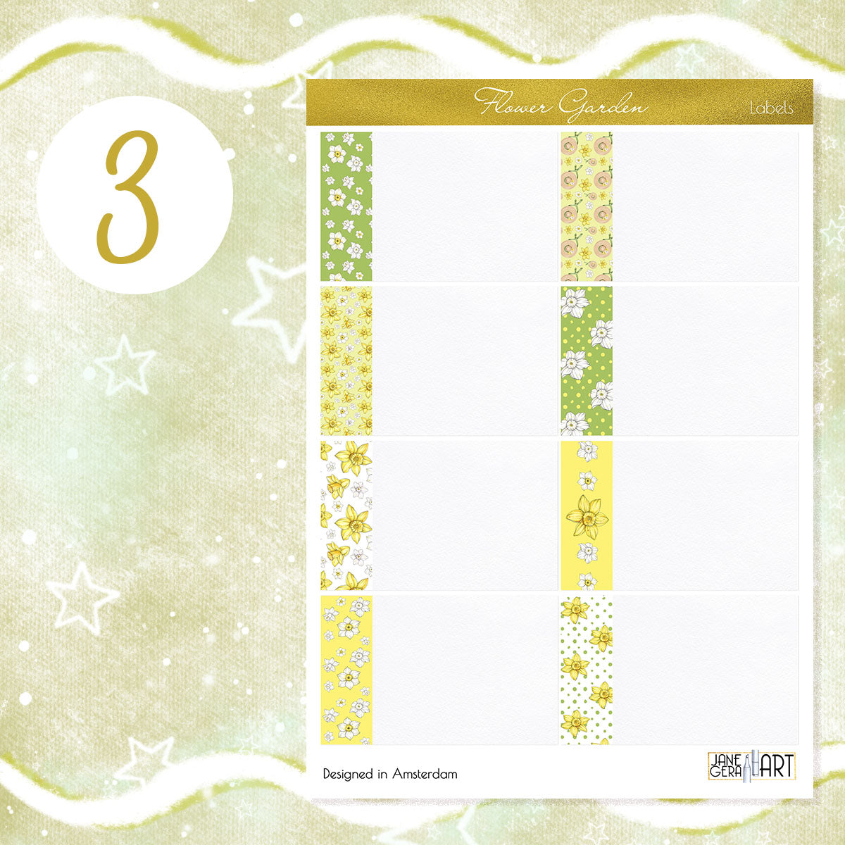 Daffodils planner stickers Functional stickers Washi stripes set