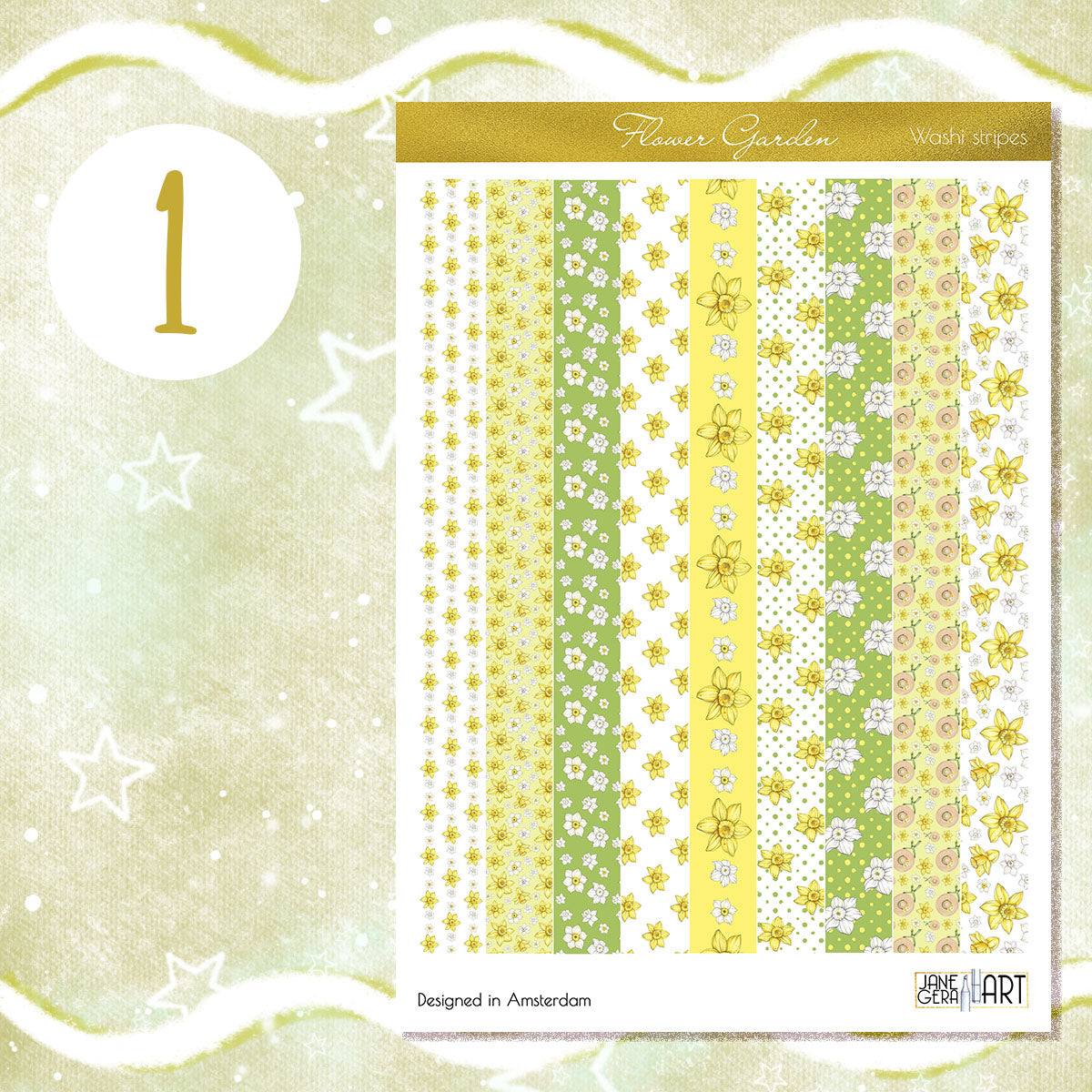 Daffodils planner stickers Functional stickers Washi stripes set