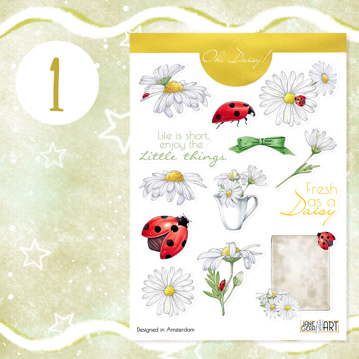 Daisy flower bujo stickers set