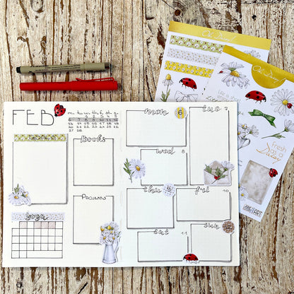 Daisy flower bujo stickers set