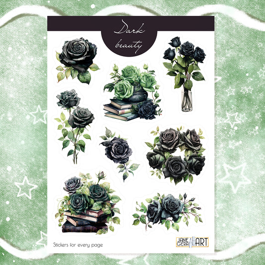 Black roses stickers bujo sticker sheet Flower stickers