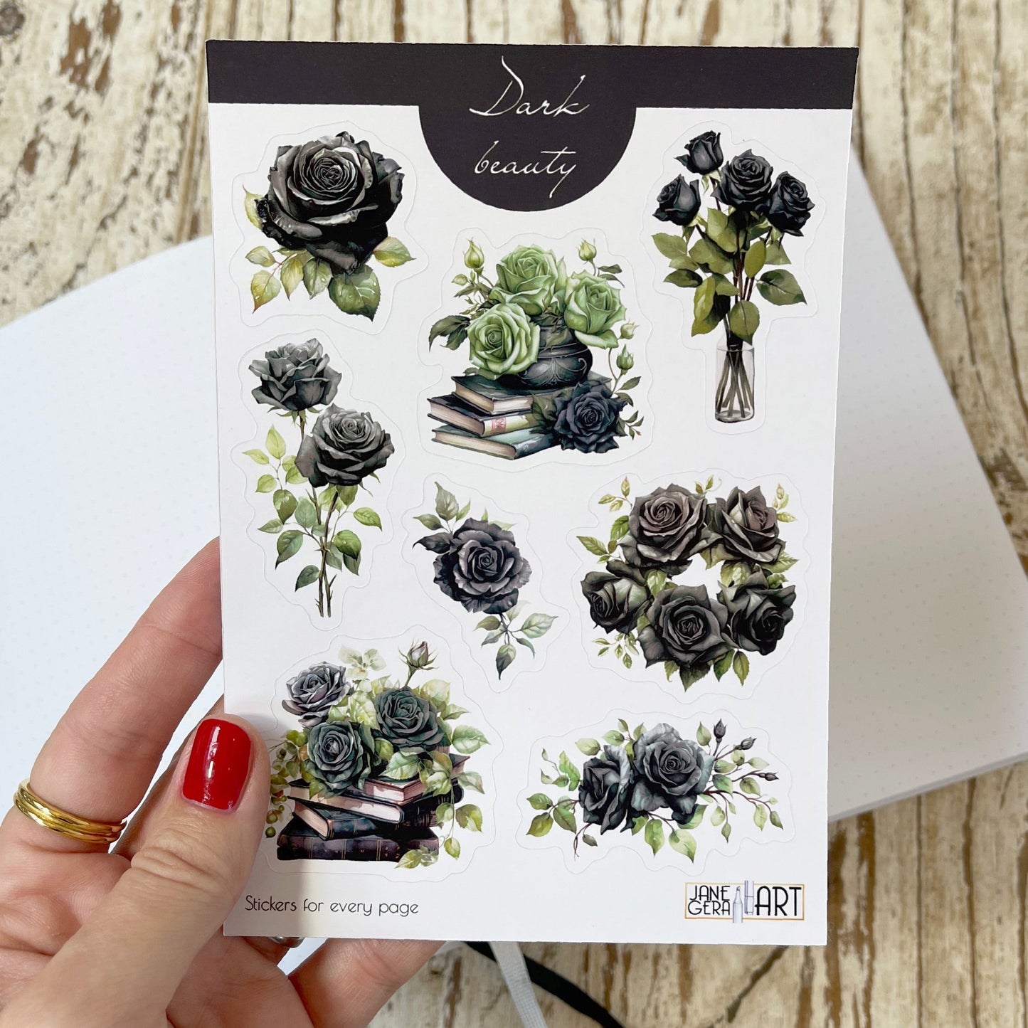 Black roses stickers bujo sticker sheet Flower stickers, lanner stickers, bullet journal, floral planner sickers