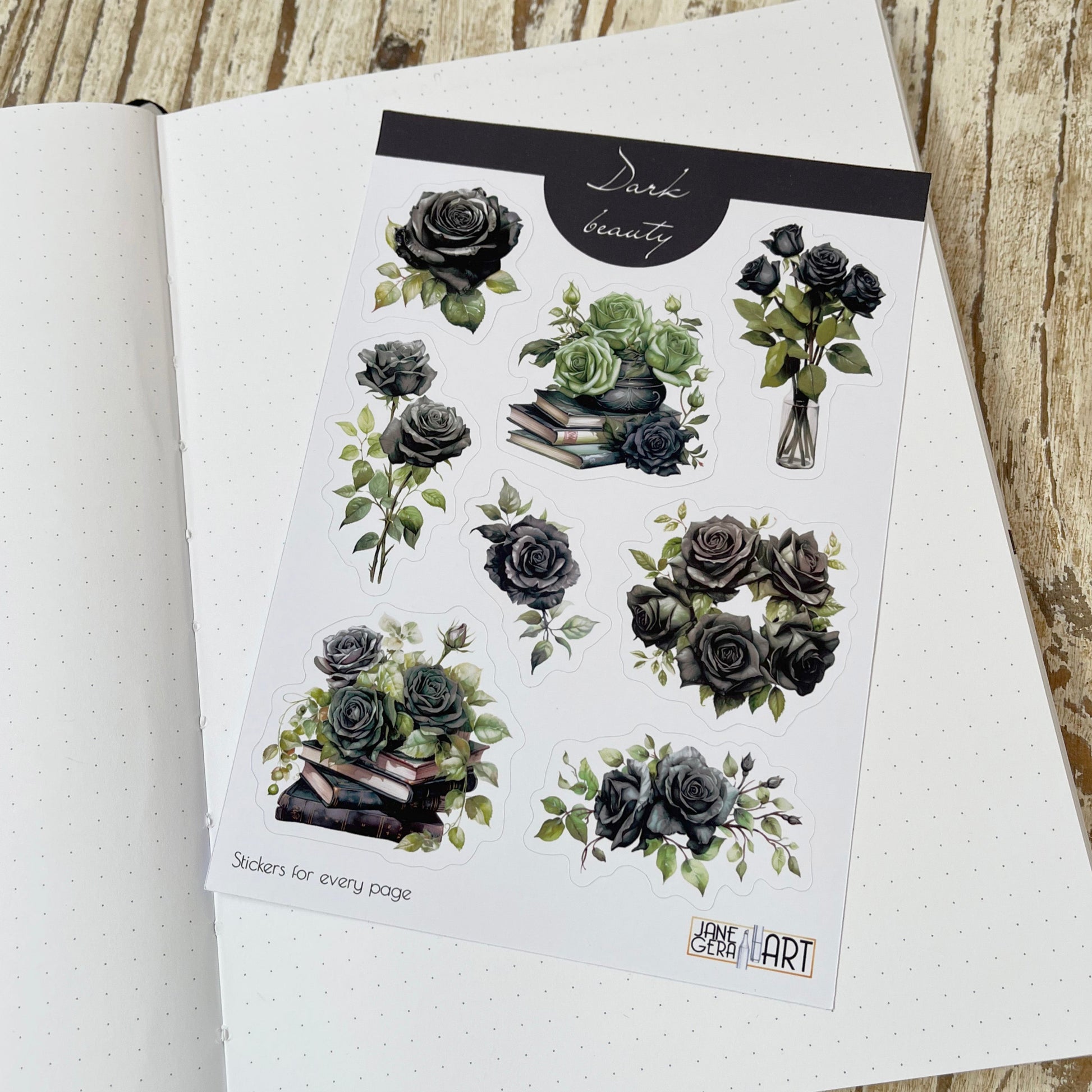 Black roses stickers bujo sticker sheet Flower stickers, lanner stickers, bullet journal, floral planner sickers