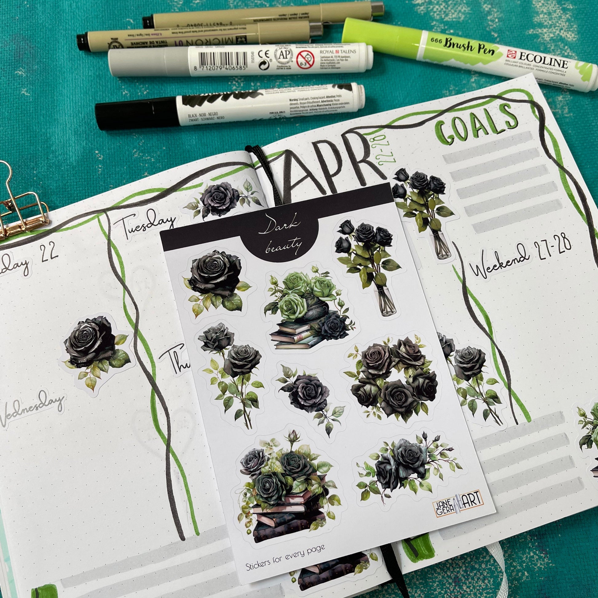 Black roses stickers bujo sticker sheet Flower stickers, lanner stickers, bullet journal, floral planner sickers