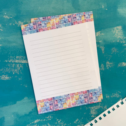Dreamy Notes A5 Lined Notepad Watercolor Tile Journal Pad, Pastel Watercolor Stationery