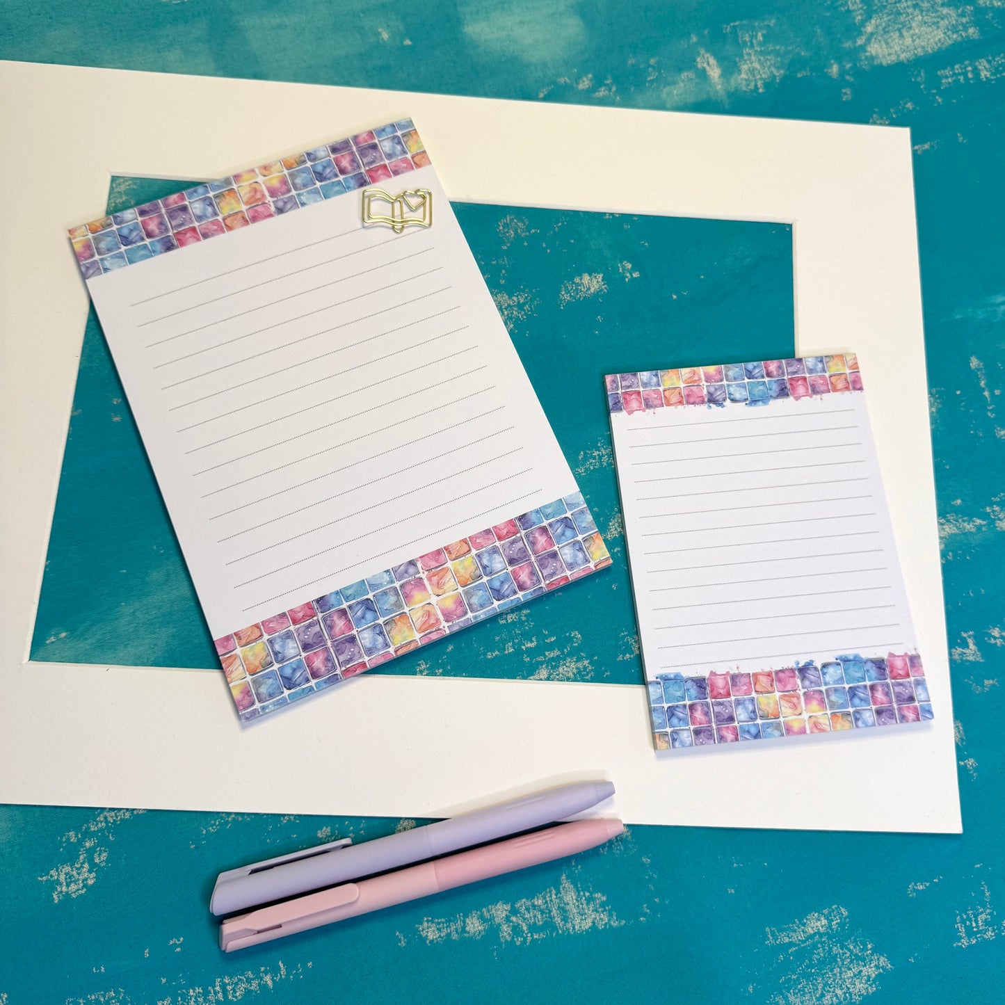 Dreamy Notes A5 Lined Notepad Watercolor Tile Journal Pad, Pastel Watercolor Stationery