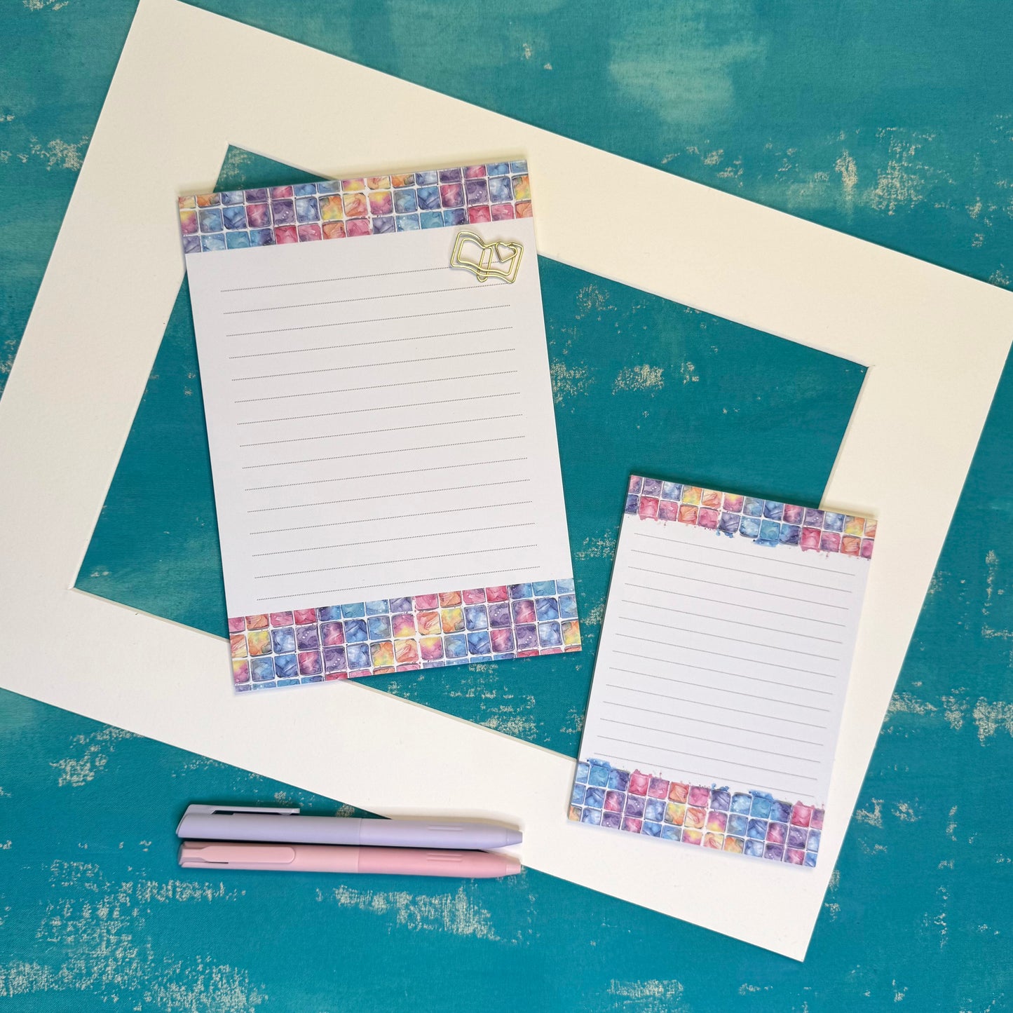 Dreamy A6 Lined Notepad Watercolor Tile Journal Pad, Pastel Watercolor Stationery