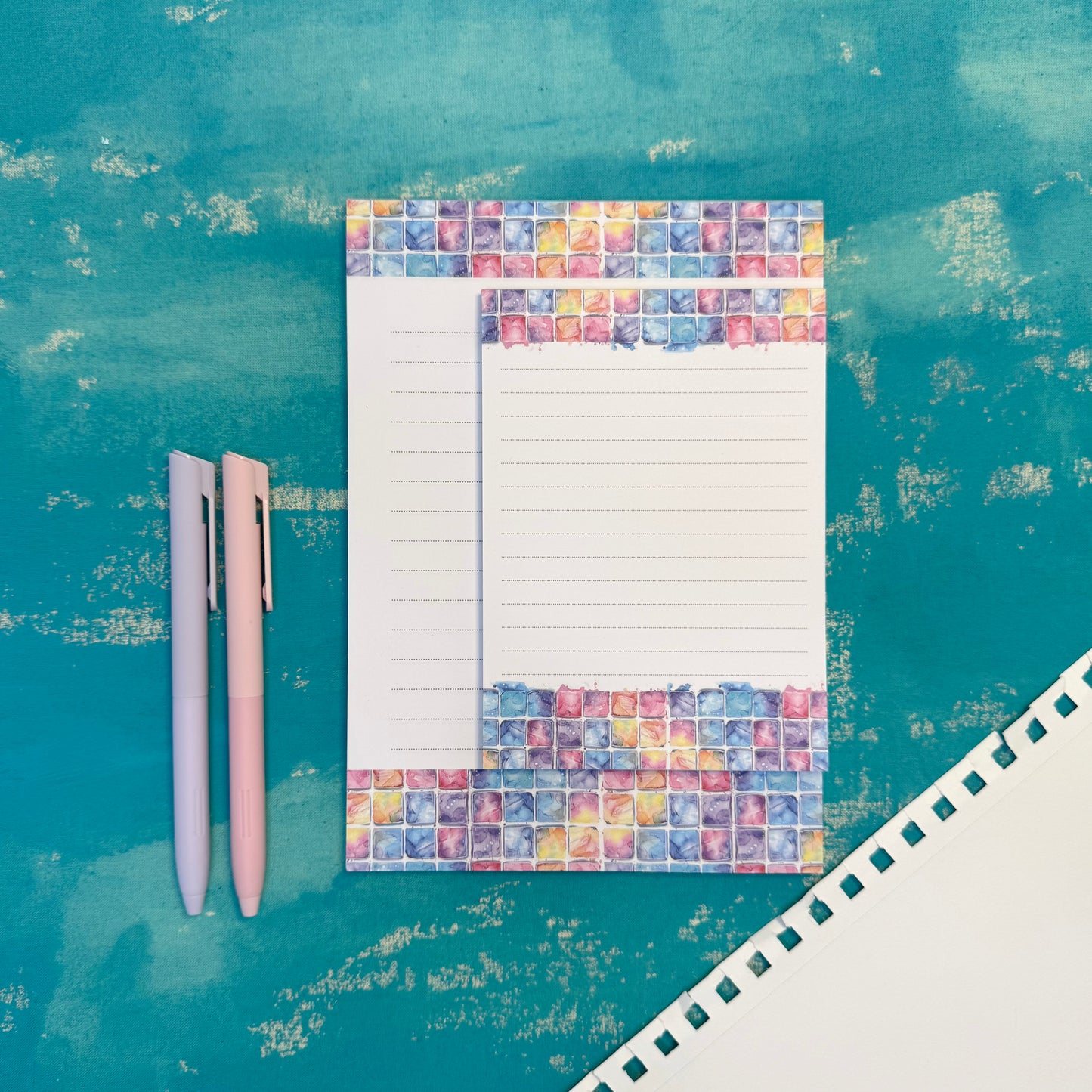 Dreamy A6 Lined Notepad Watercolor Tile Journal Pad, Pastel Watercolor Stationery