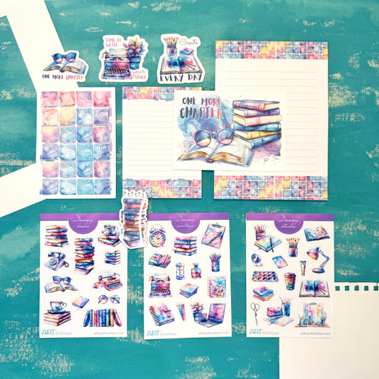 Dreamy Planner Bundle – Notepads, Cards, Washi Tape & Stickers | Watercolor Stationery Gift Set | Bujo Kit with Free Paper Clip Gift