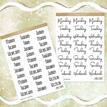 Week days planner stickers English, Dutch