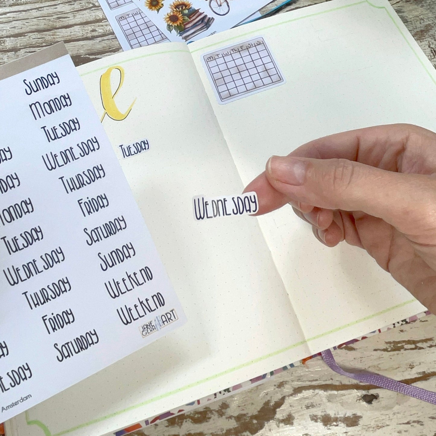 Week days planner stickers English, Dutch