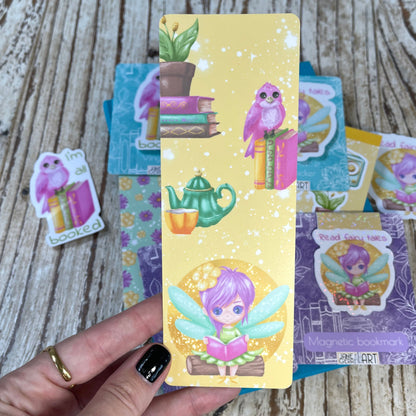 Reading Fairy Cute bookmark, cute fairy, cute bookmarks, yellow bookmark