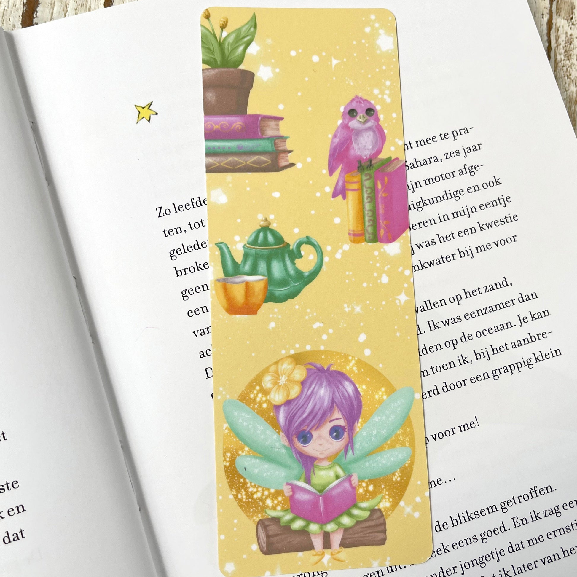 Reading Fairy Cute bookmark, cute fairy, cute bookmarks, yellow bookmark