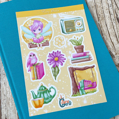 cute stickers, floral stickers, kid's craft, book lover gift, cute characters stickers, bookish gift