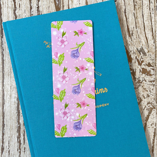 Whimsical Floral bookmark, cute bookmark, pink floral bookmark