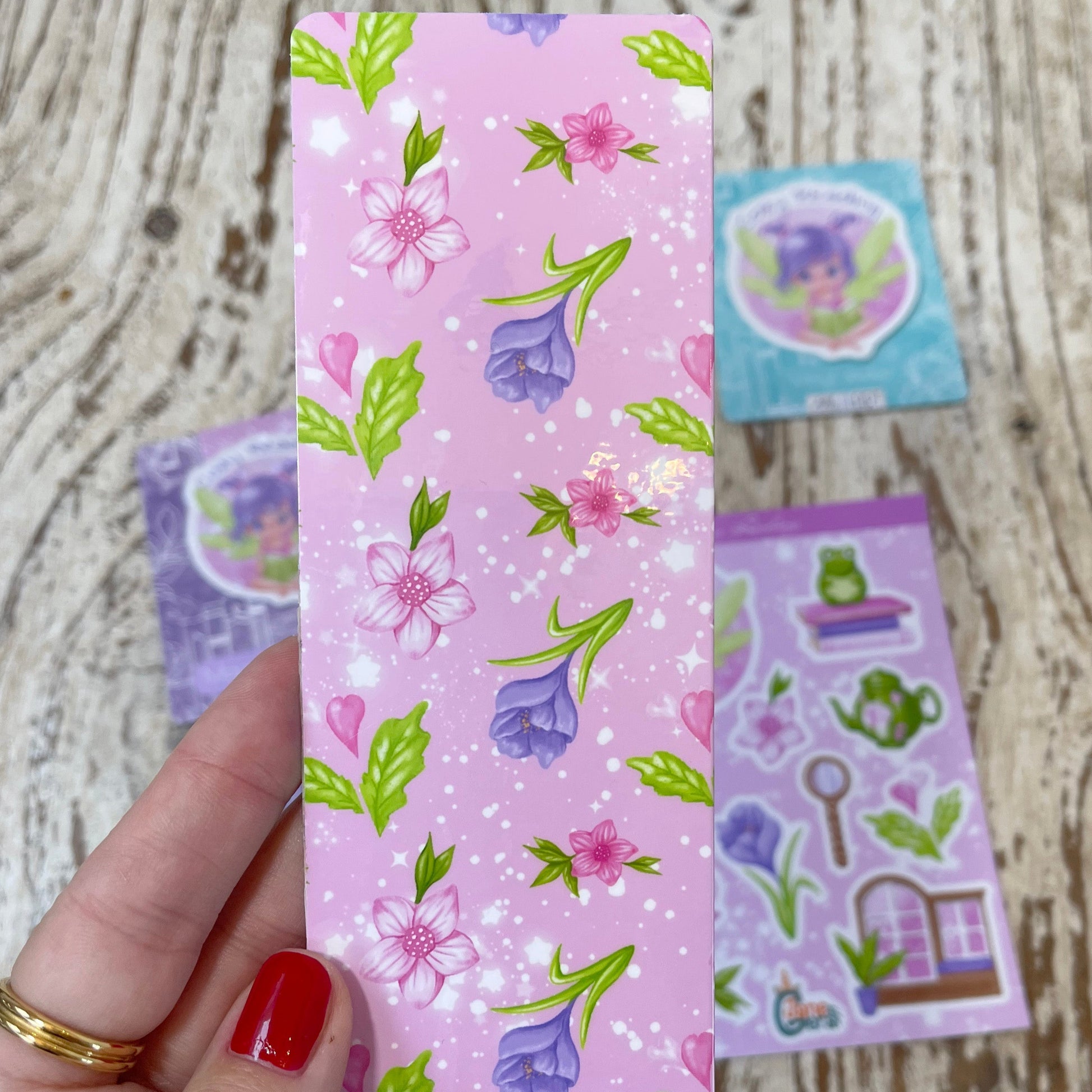 Whimsical Floral bookmark, cute bookmark, pink floral bookmark