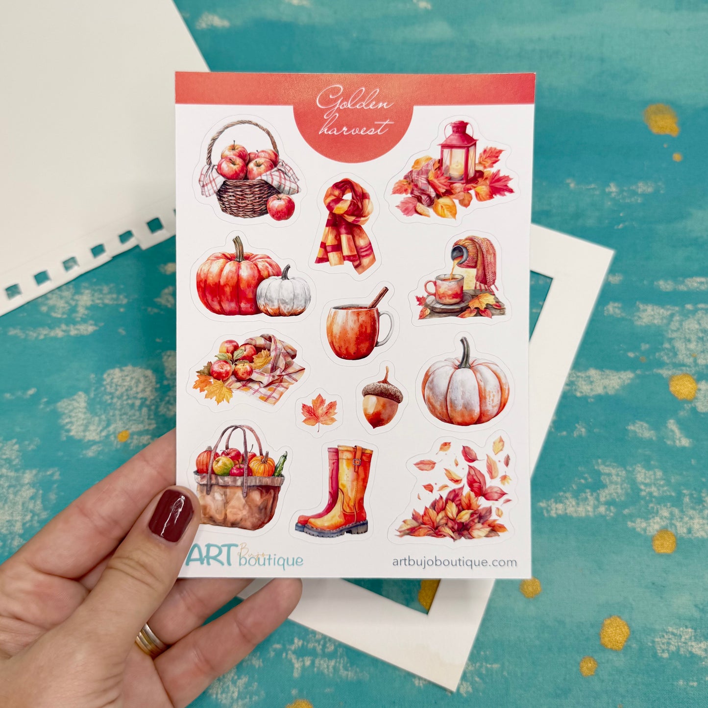 Golden Harvest Decorative Sticker Sheet | Pumpkins, Leaves & Cozy Fall Art