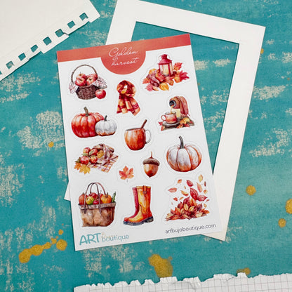Golden Harvest Decorative Sticker Sheet | Pumpkins, Leaves & Cozy Fall Art