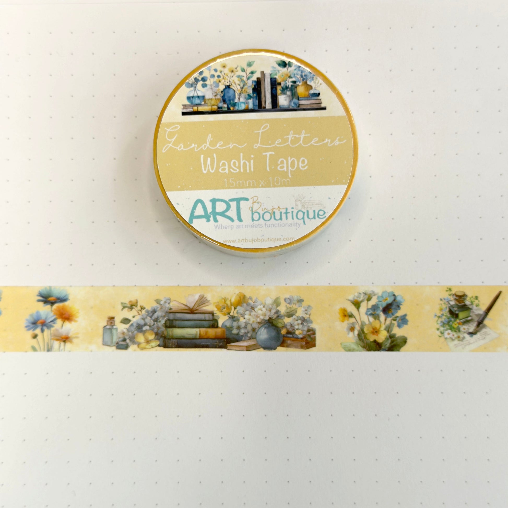 Washi tape with floral design and 'ART boutique' branding on a white background