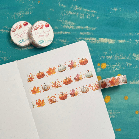 Golden Harvest Washi Tape – 15 mm Autumn Pumpkins & Fall Leaves