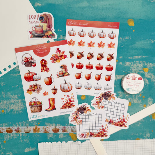 Golden Harvest Planner Decorative Set - Stickers, Washi & Vinyls for Fall Journaling