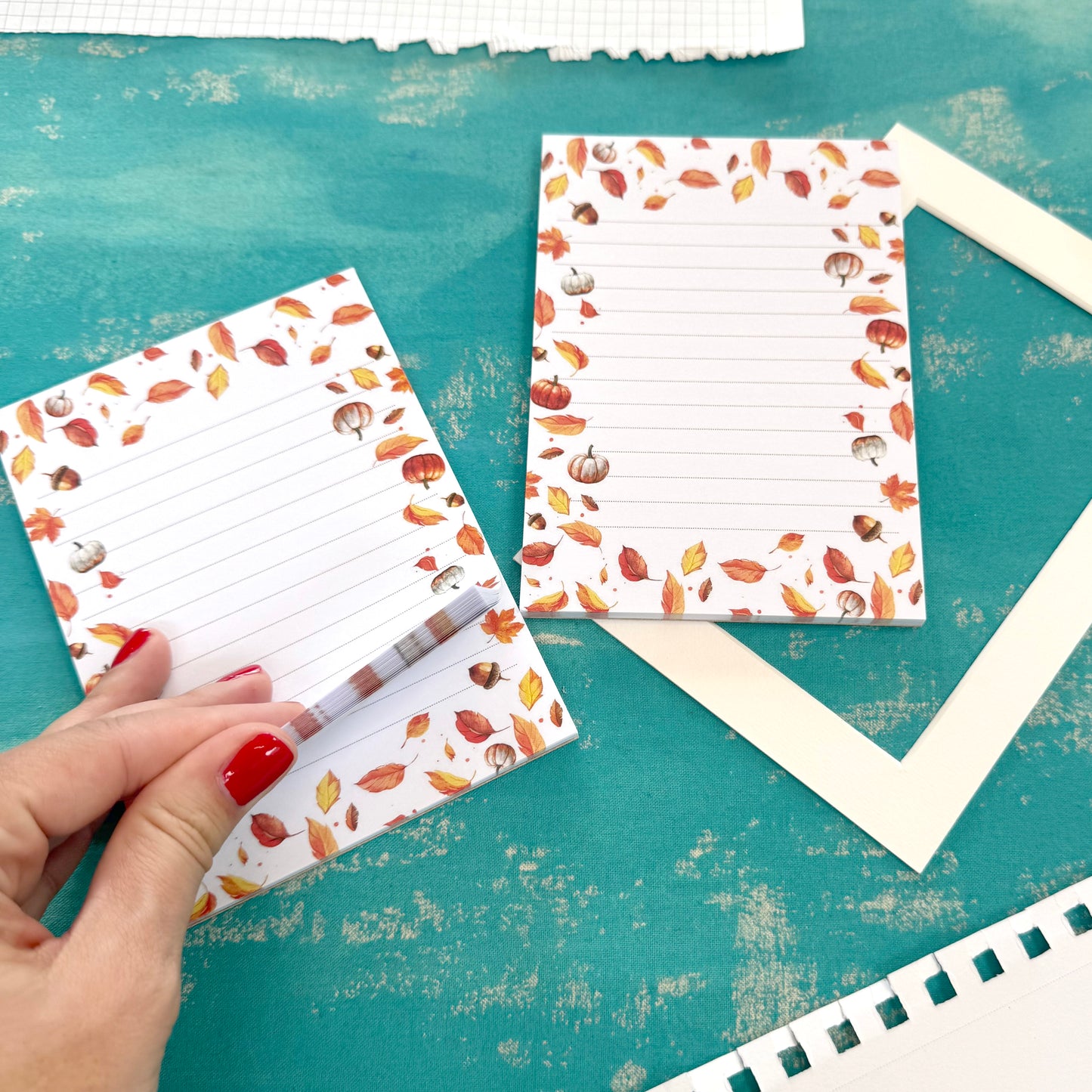 Golden Harvest A6 Notepad – Autumn Leaves & Pumpkins Writing Pad