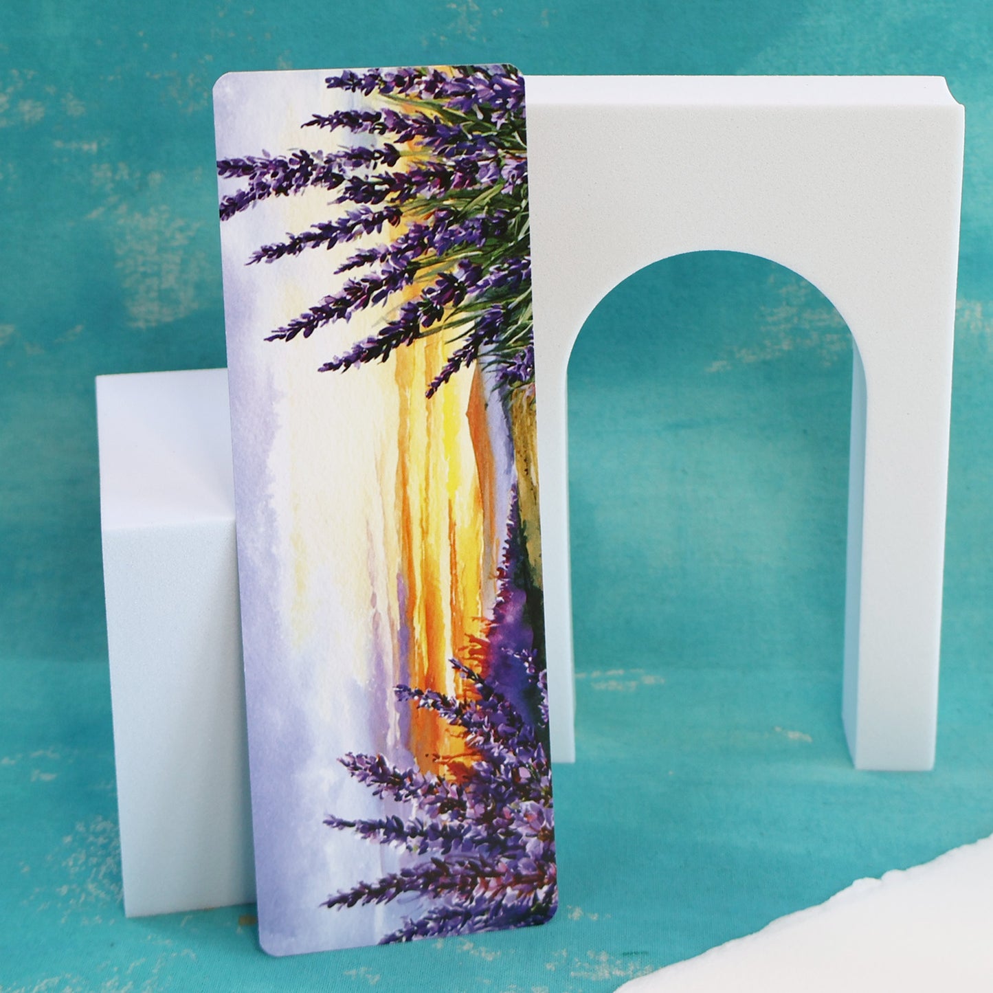 Bookmarks with lavender design on a turquoise background