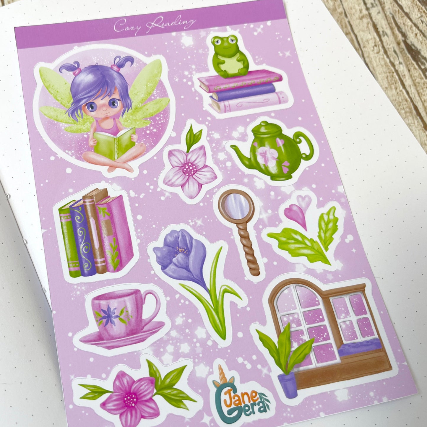 cute stickers, floral stickers, kid's craft, book lover gift, cute characters stickers, bookish gift