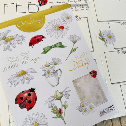 Daisy flower bujo stickers set