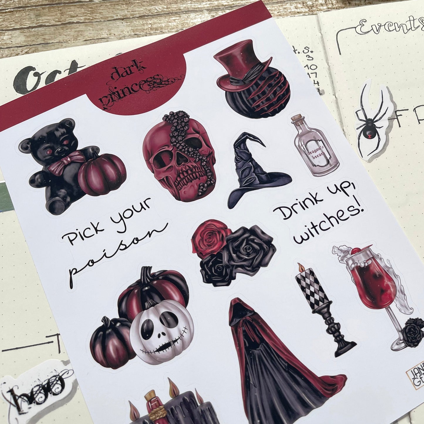 Gothic princess sticker set Halloween bujo stickers