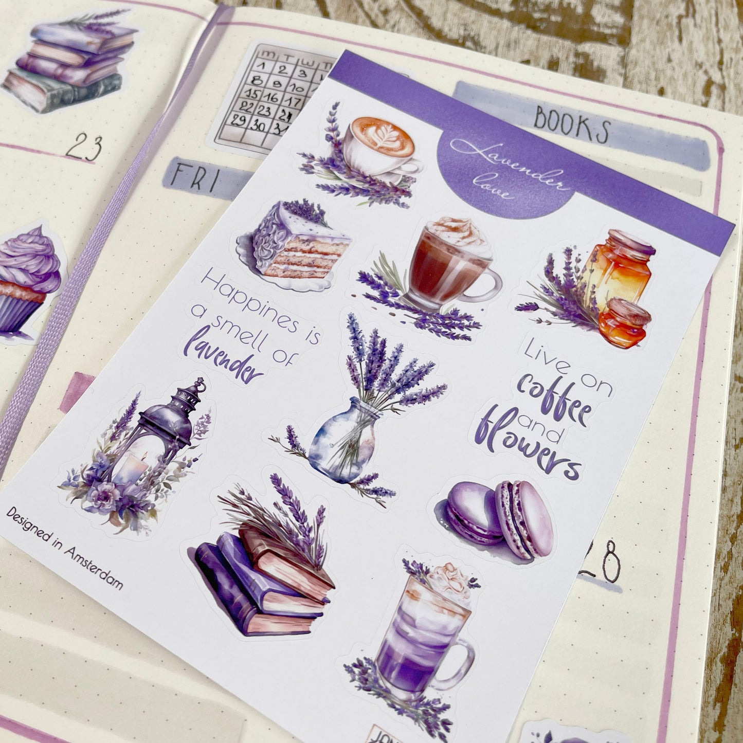 Lavender coffee stickers Summer sticker set