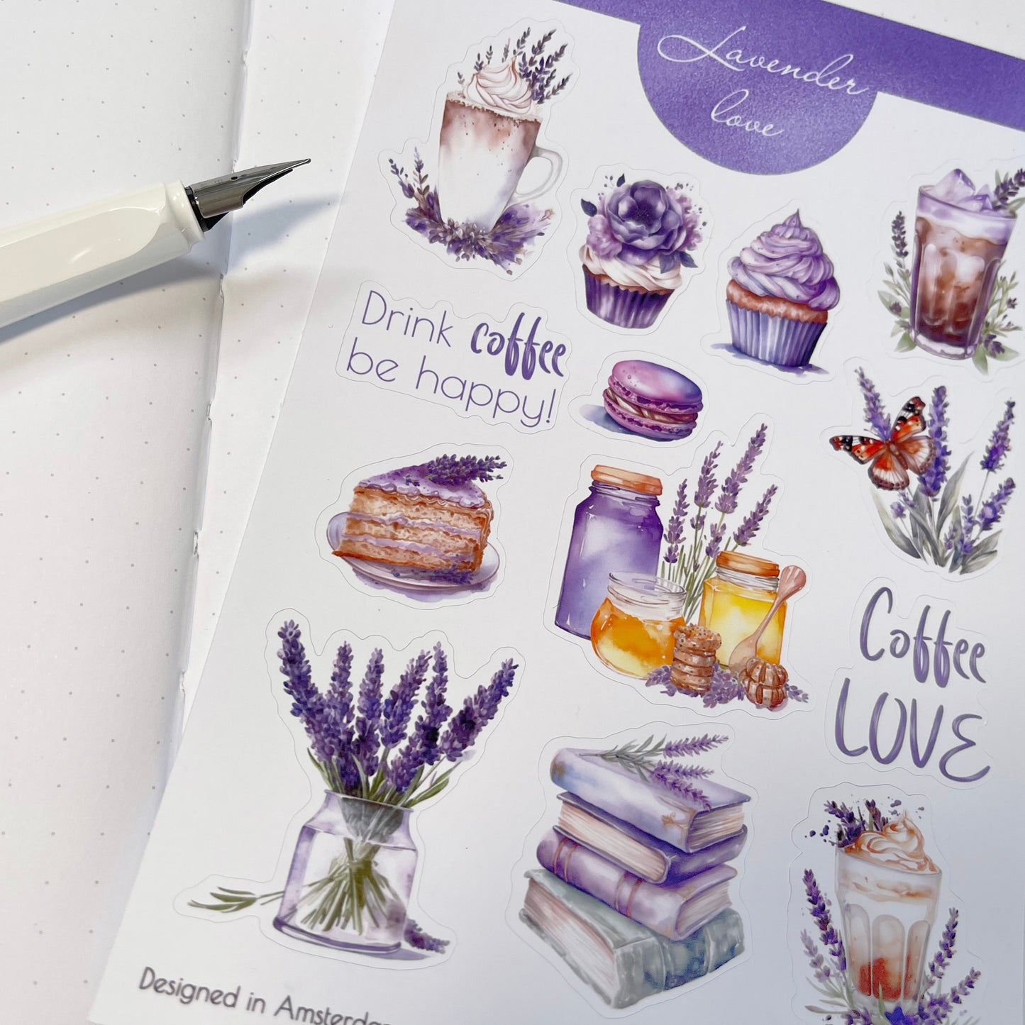 Lavender coffee stickers Summer sticker set