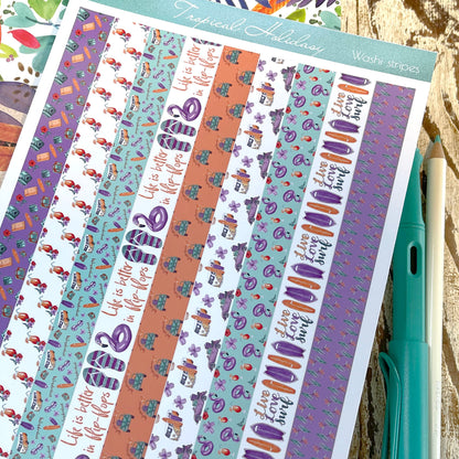 Tropische planner stickerset Washi strepen, stippen en labels