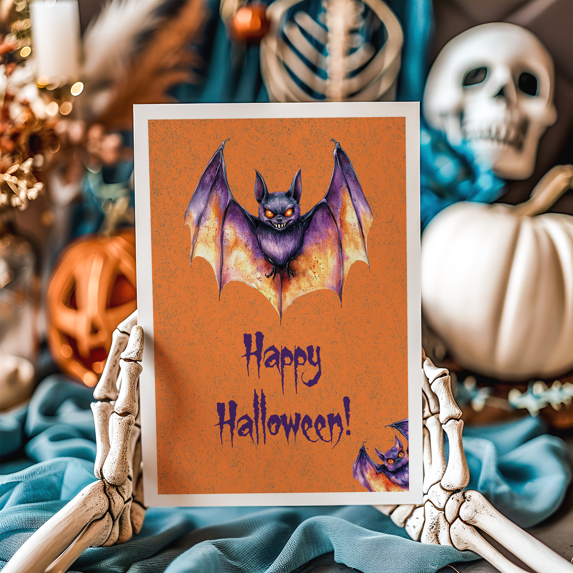 halloween card, cute bat, happy halloween card