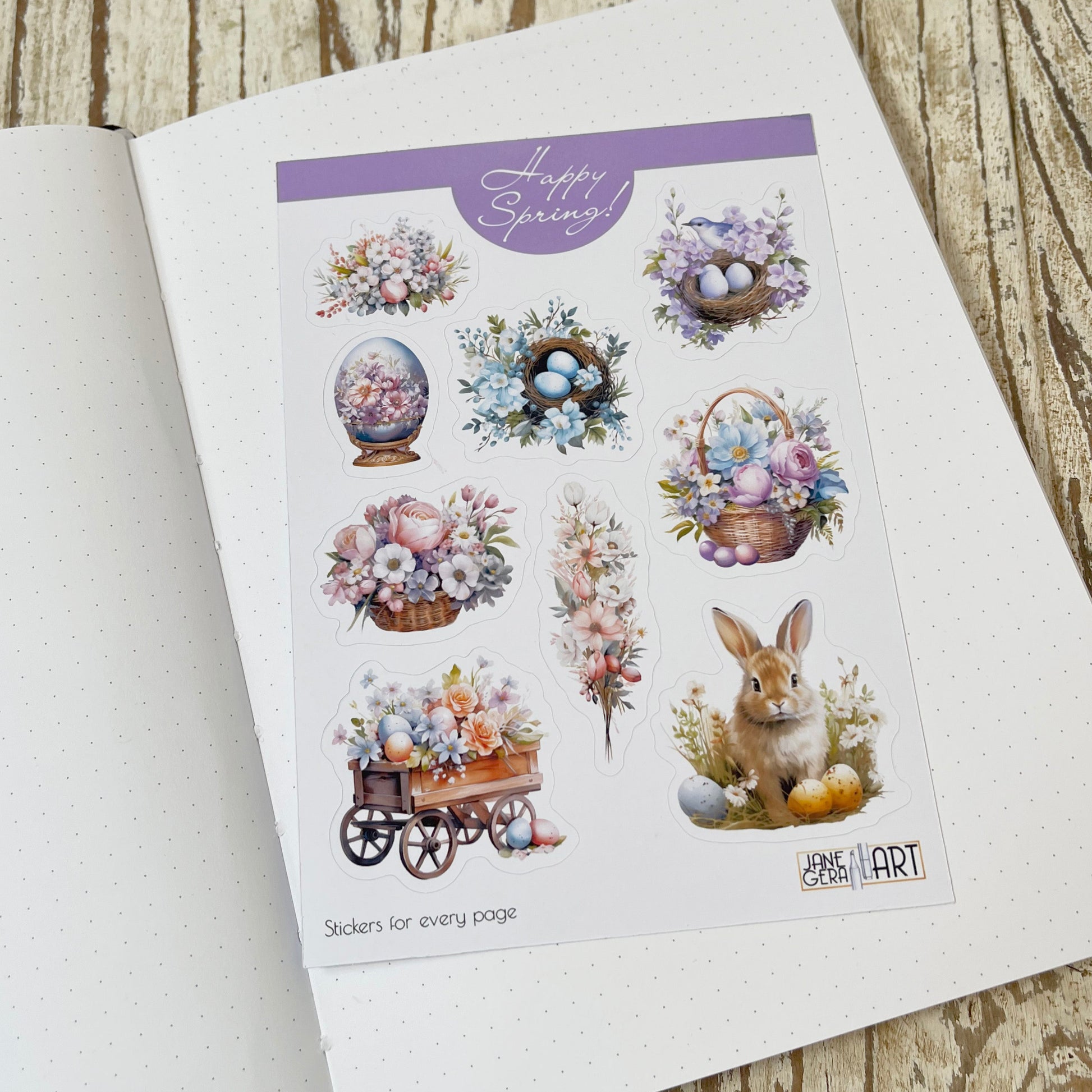 Easter stickers, spring flowers, bujo stickers, planner stickers, Easter rabbit, bunny rabit and flowers