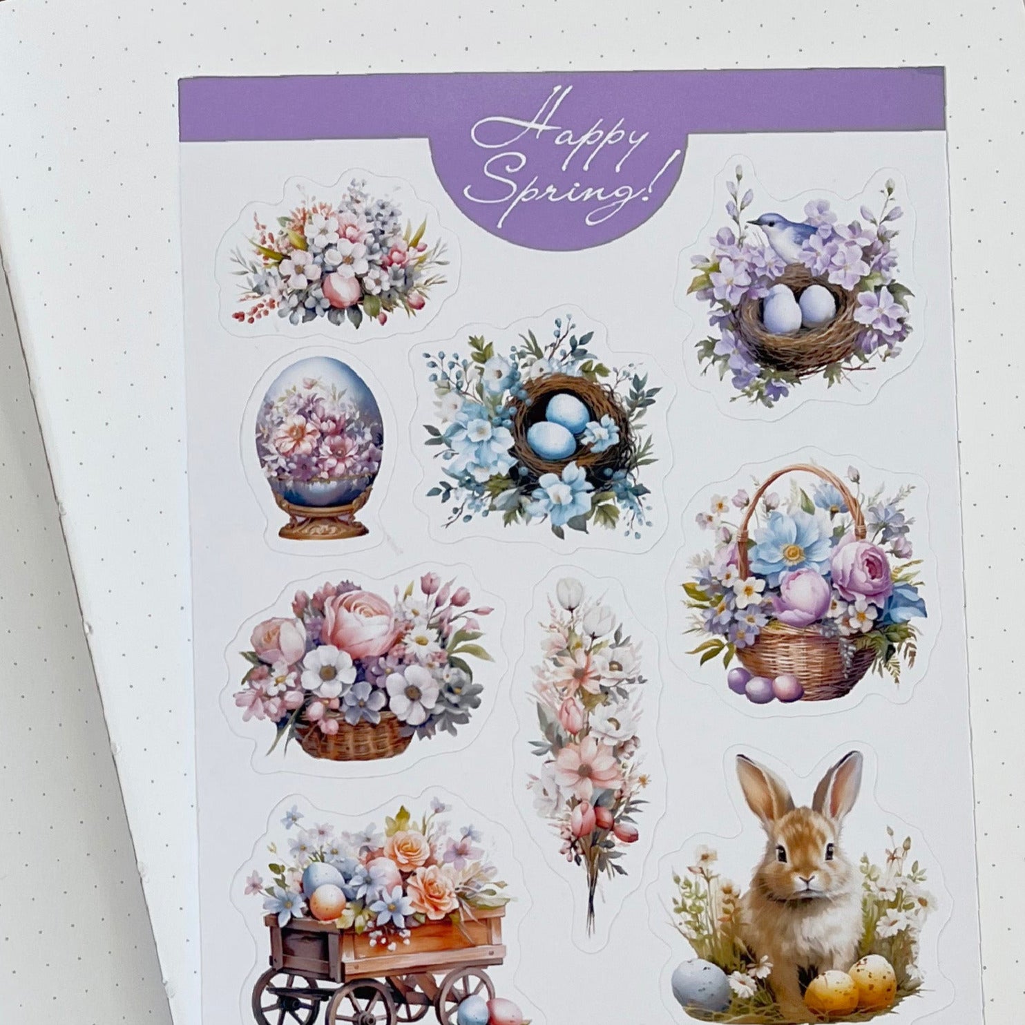 Easter stickers, spring flowers, bujo stickers, planner stickers, Easter rabbit, bunny rabit and flowers