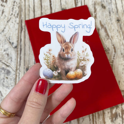 Happy Spring vinyl sticker, artbujostickers.cm, easter bunny, bunny rabbit, jane gera art