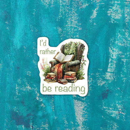 Sticker with a reading-themed design on a textured blue background