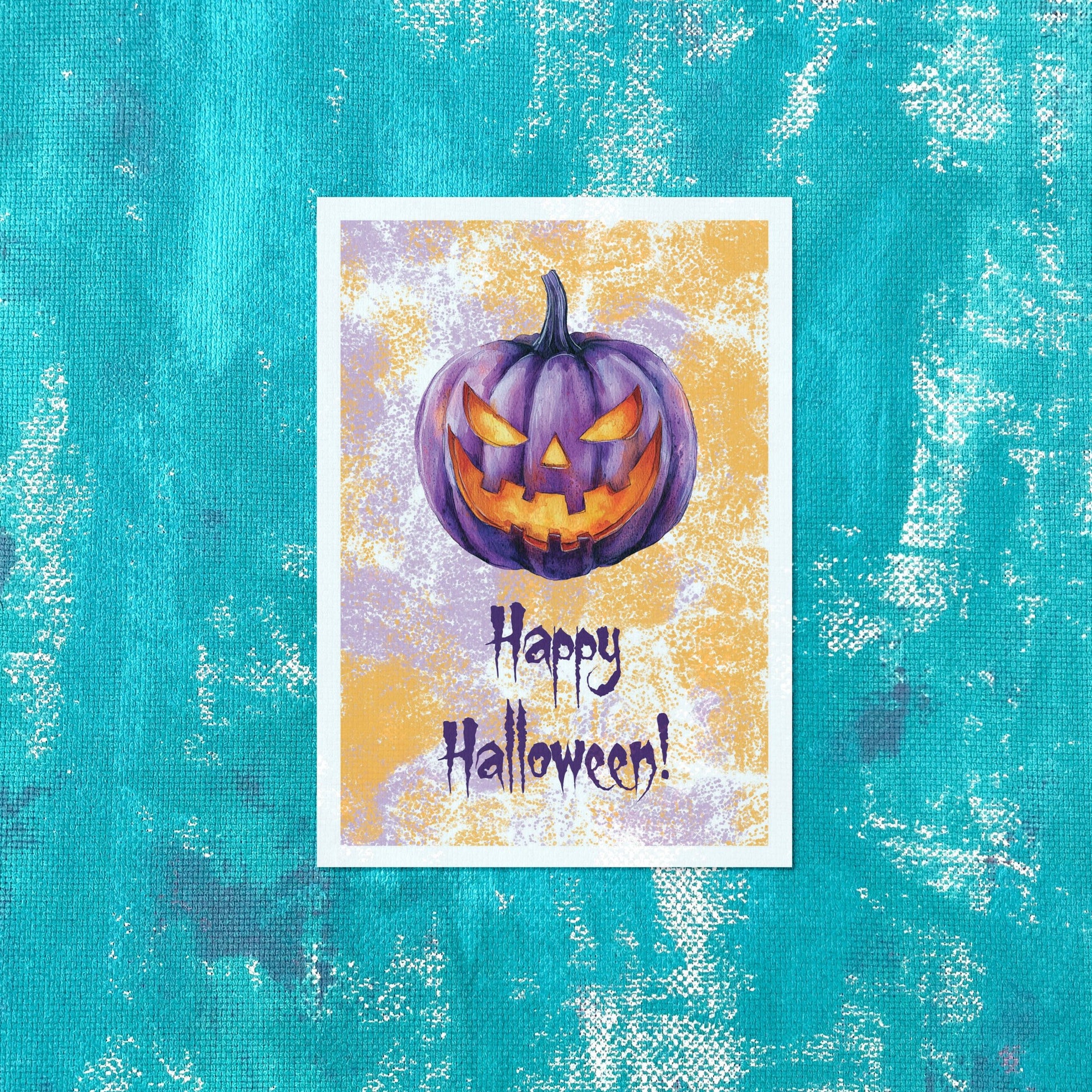 halloween card, pumpkin postcard, purple pumpkin