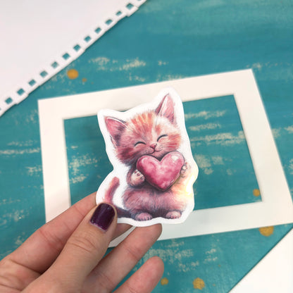 Kitten in Love Vinyl Sticker Valentine's Day Cute Gift