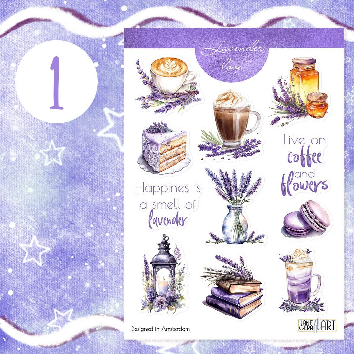 Lavender coffee stickers Summer sticker set