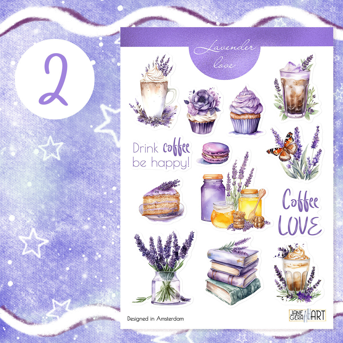 Lavender coffee stickers Summer sticker set