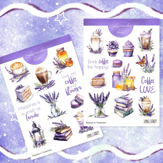 Lavendel koffiestickers Zomerstickerset