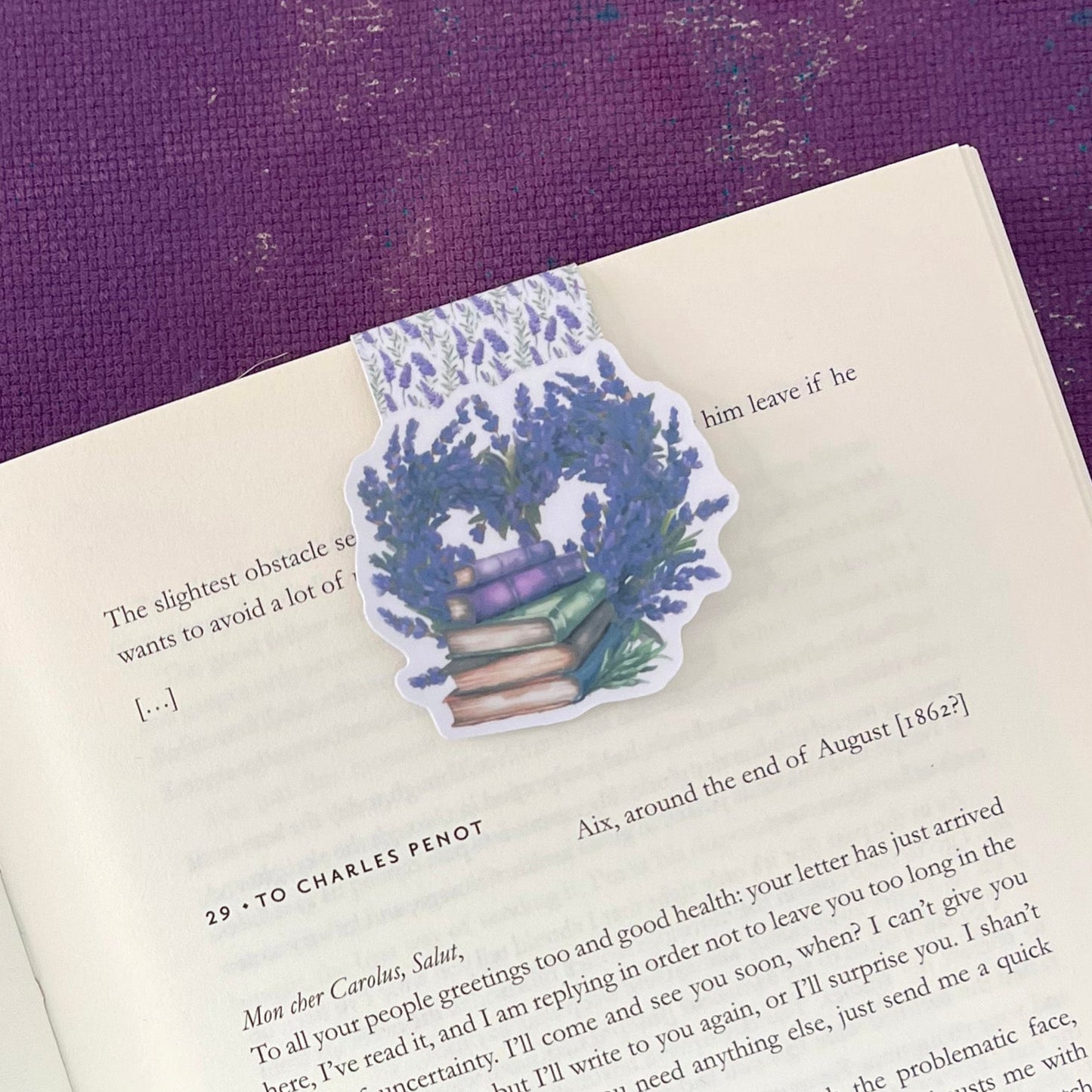 Lavender Heart magnetic bookmark, bookish gift, book lover git