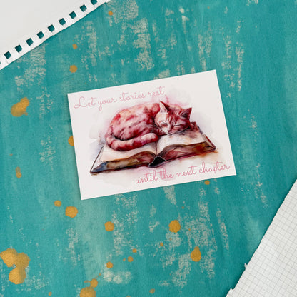 Let Your Stories Rest Postcard – Cozy Autumn Literary Stationery