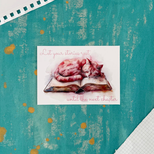 Let Your Stories Rest Postcard – Cozy Autumn Literary Stationery
