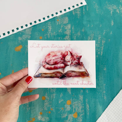 Let Your Stories Rest Postcard – Cozy Autumn Literary Stationery